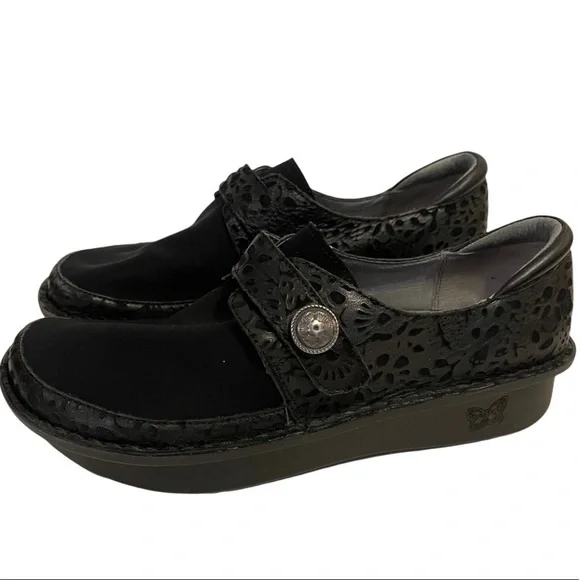 ALEGRIA Black Den-435 Leather Clogs Shoes - Picture 1 of 12